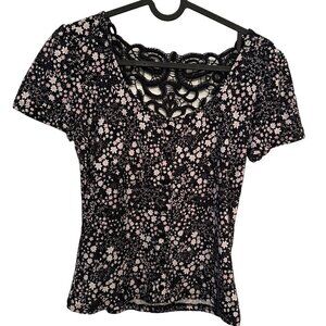 No Comment NY LA Black and Pink Floral Top Size M